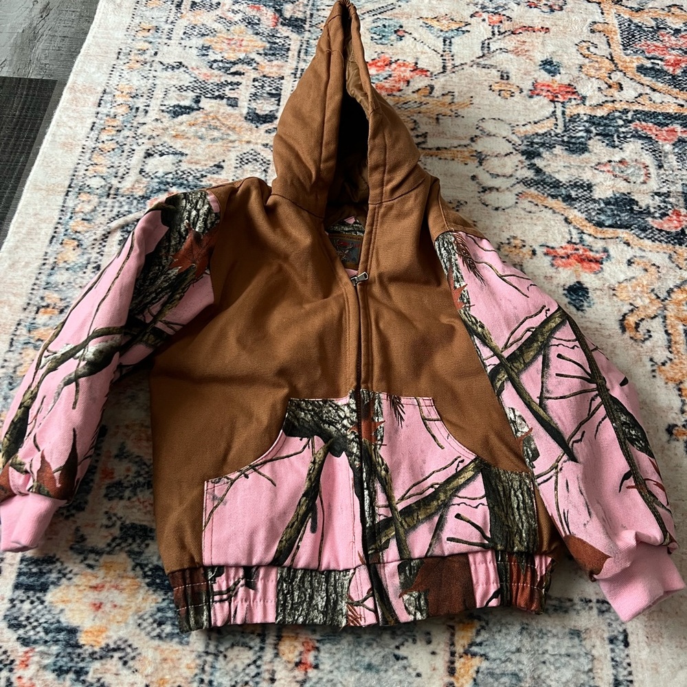 Kids Camouflage Hooded Jacket - Brown and Pink